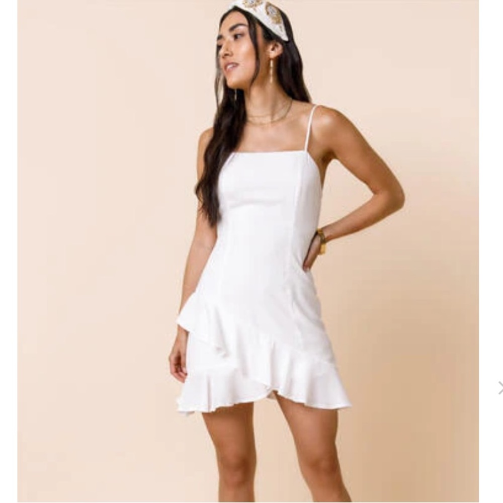 Francesca’s Brielle Asymmetrical Ruffle Mini Dress perfect for graduation